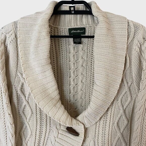 Eddie Bauer Chunky Cable-Knit Cardigan Sweater Cream Women's Size Large Tall - Picture 5 of 13
